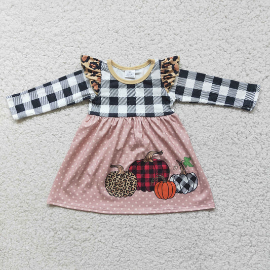 8.25 6 A14-18 baby clothing long sleeve pumpkin print Halloween kids dresses for girls milk silk