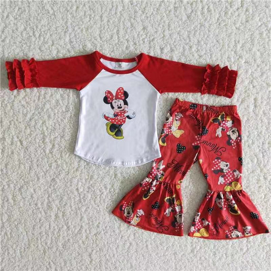 9.5 RTS NO MOQ 6 A14-28 Mickey Mouse Minnie Long Sleeve Top Flared Pants