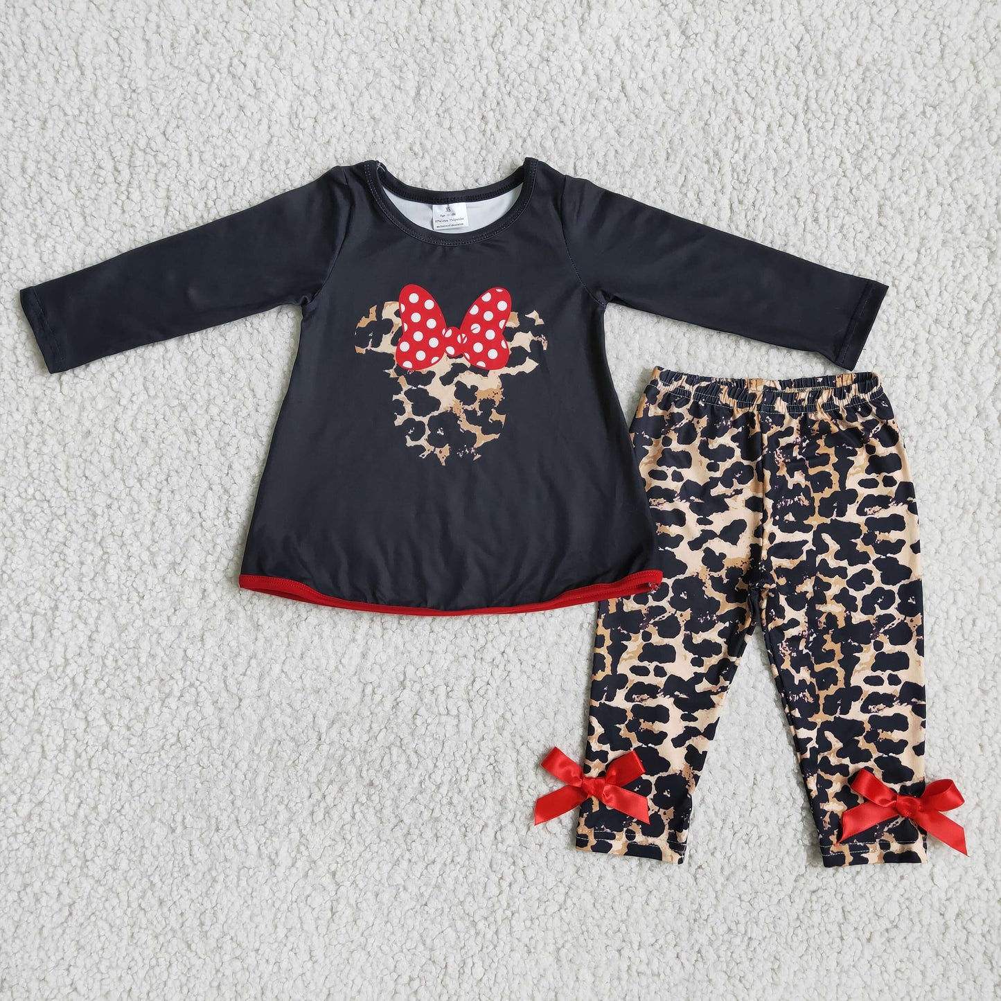 11.3 RTS NO MOQ（In Stock) 6 A15-17 Kids Clothing Girls Short Sleeve Top And Long Pants Cartoon Leopard Print