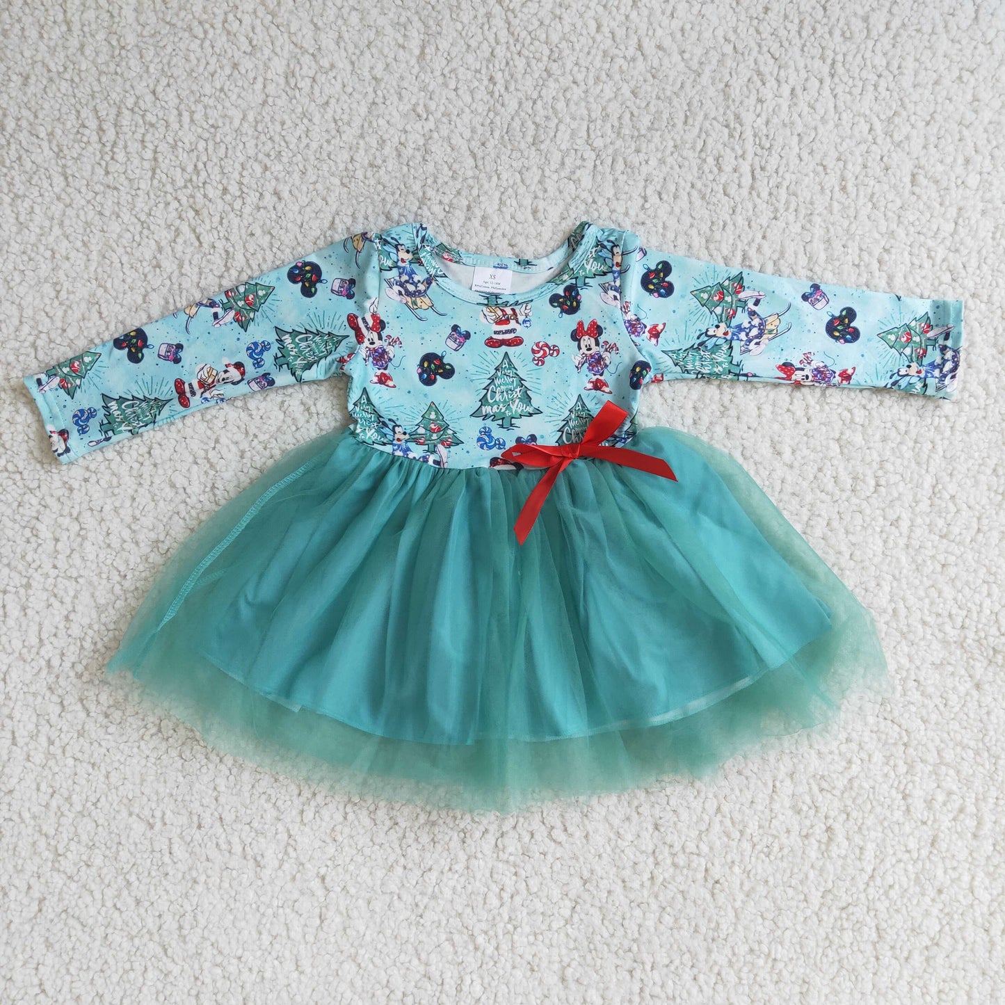 9.5 RTS NO MOQ ETA 5/7days arrived 6 A15-1 Christmas day cartoon print long sleeve mesh dress