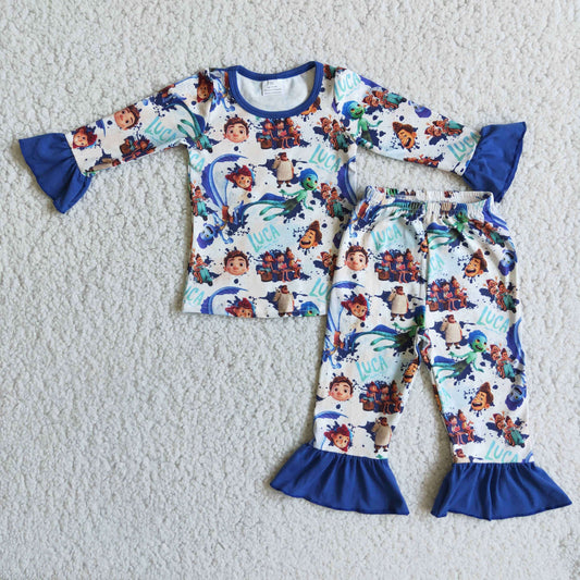 9.5 RTS NO MOQ 6 A16-18 2pcs long sleeve cartoon match girl's outfits