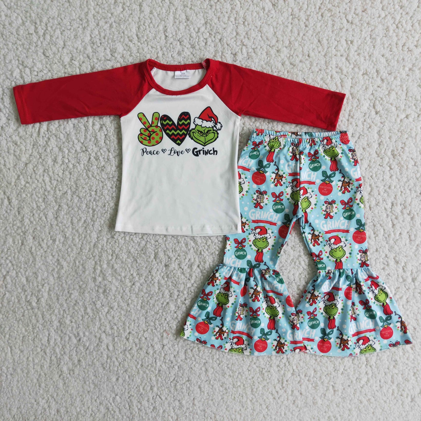 12.2 6 A16-20 Christmas Girls Peace Love Bell Outfit