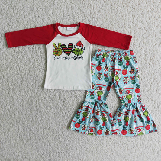 12.2 6 A16-20 Christmas Girls Peace Love Bell Outfit