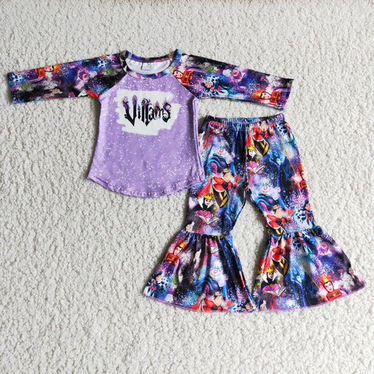 9.5 rts no moq 6 A16-29 Purple Long Sleeve Top Witch Flare Set