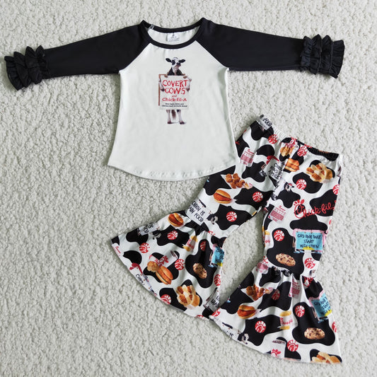 9.5 RTS NO MOQ ETA 5/7days arrived 6 A17-27 covert cows black long-sleeved cow top and flared pants suit