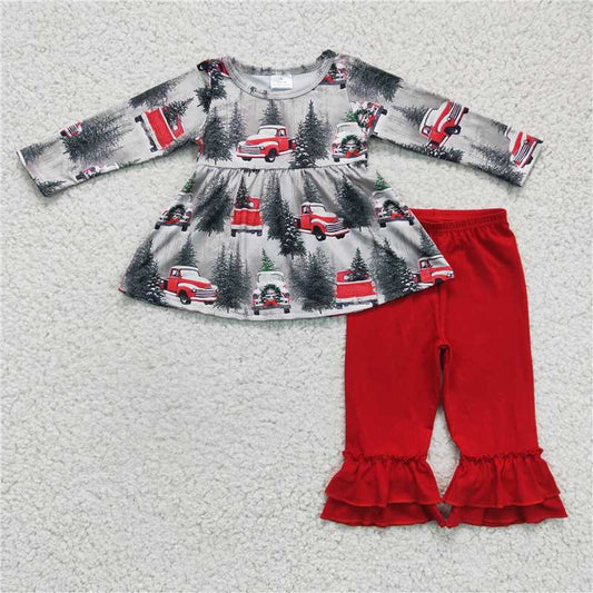 9.5 RTS NO MOQ ETA 5/7days Arrived 6 A19-11 girls Christmas outfit long sleeve and long pants cartoon print