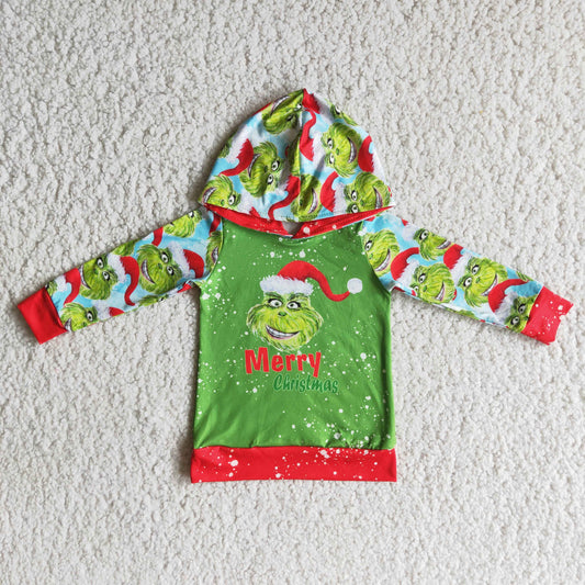 10.27 RTS NO MOQ 6A19-19 Boys Christmas Long Sleeve Top Cartoon Print Milk Silk Long Sleeve Top With A Hat