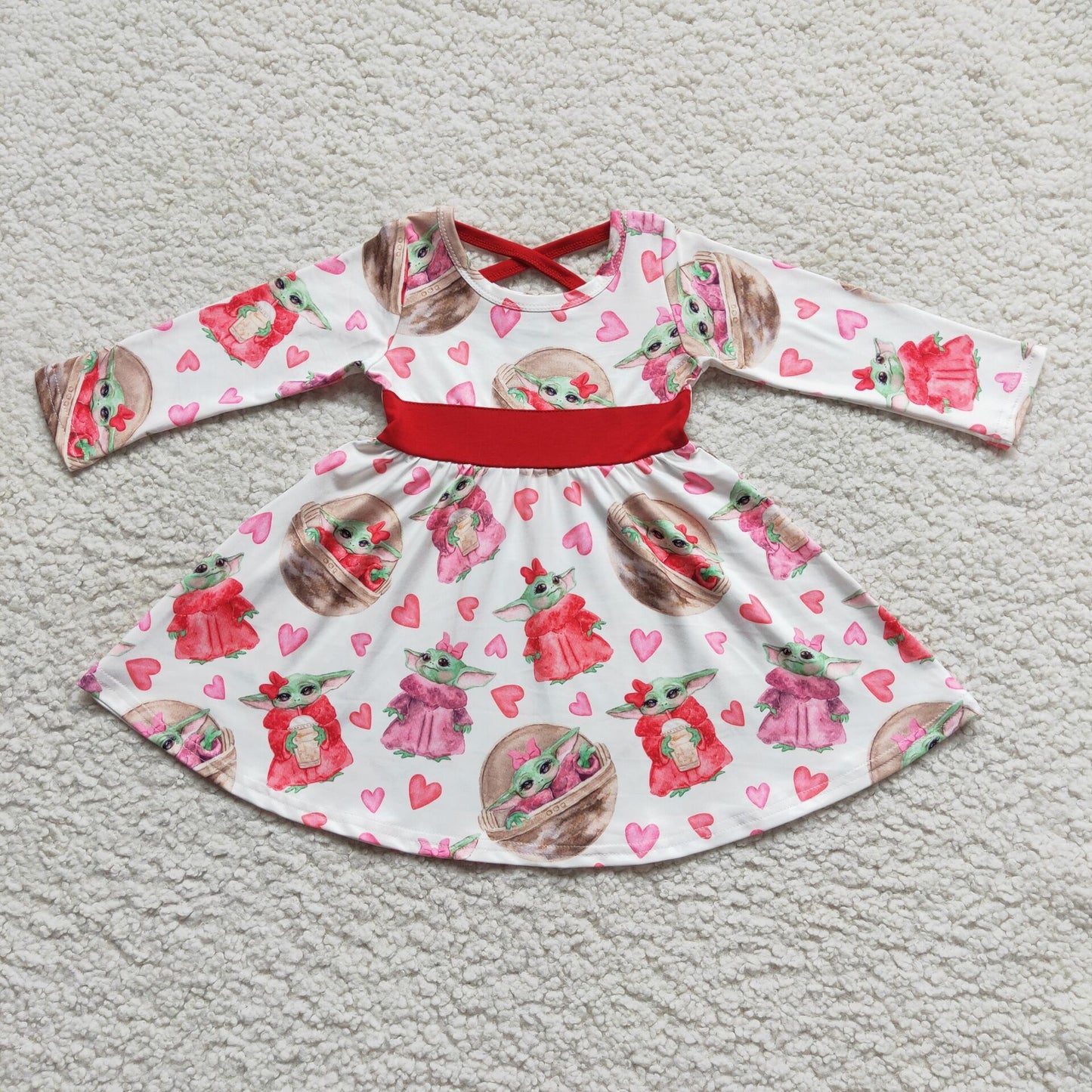 RTS NO MOQ（In Stock ) 6 A2-4 Yoda Valentine's Day Long-Sleeved Dress