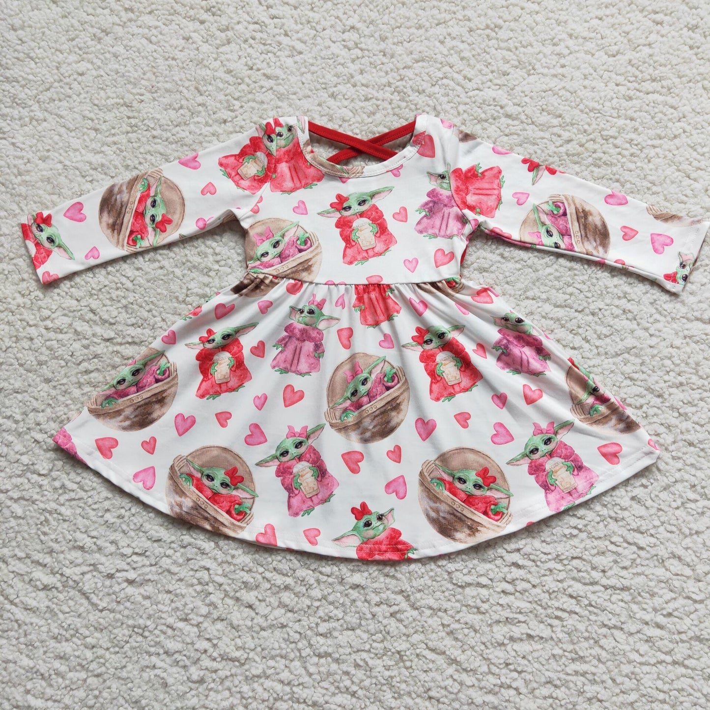 RTS NO MOQ（In Stock ) 6 A2-4 Yoda Valentine's Day Long-Sleeved Dress