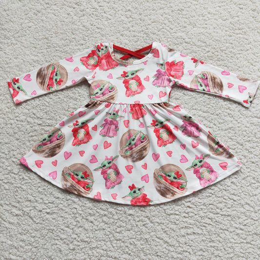 RTS NO MOQ(In Stock ) 6 A2-4 Yoda Valentine's Day Long-Sleeved Dress