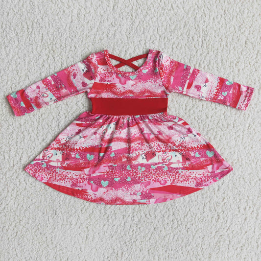 12.22 6 A2-5 girl pink heart valentine's day long sleeve dress-promotion