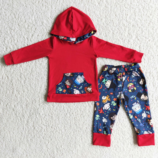 RTS NO MOQ ETA 5/7days arrived 6 A20-20 boys outfit long sleeve and long pants with a hat cartoon print