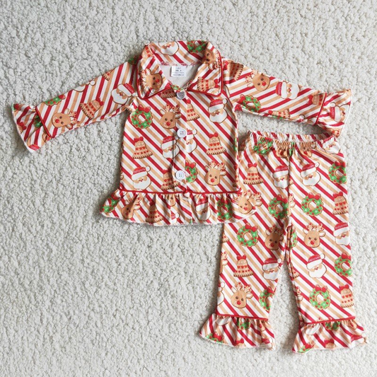 11.17 RTS NO MOQ（In Stock) 6 A23-18 2pcs stripe button long sleeve match girl's outfits