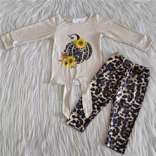 RTS NO MOQ ETA 5/7days 6 A23-29 Leopard Print Pumpkin Flower Long Sleeve Top Leopard Print Pants Set