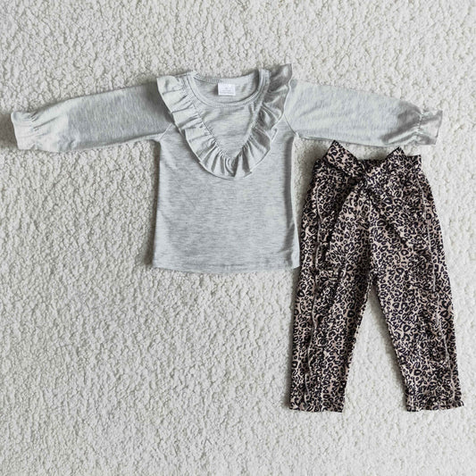 RTS NO MOQ ETA 5/7days Arrived 6 A25-19 Gray long-sleeved top and leopard print trousers