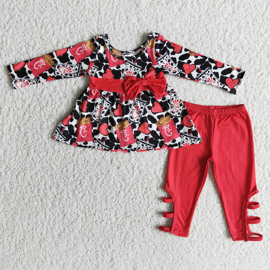 RTS NO MOQ ETA 5/7days Arrived 6 A25-30 Love Snack Bow Top Red Pants Suit