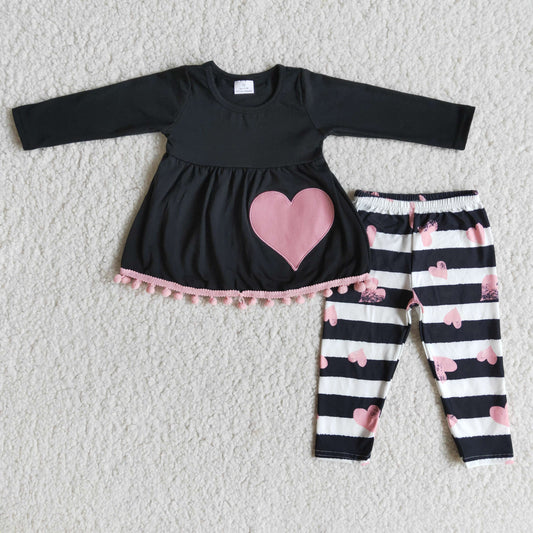 RTS NO MOQ(In Stock) baby girl clothes embroidery love long sleeve pants sets-promotion