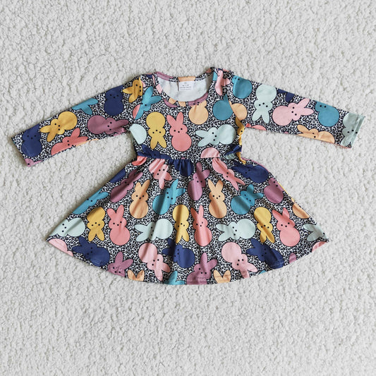 6 A28-20 Colorful Easter bunny long sleeve dress