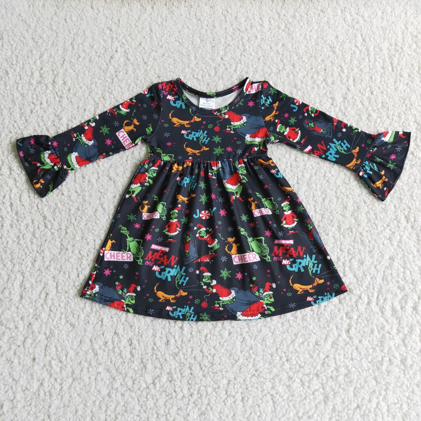 11.10 RTS NO MOQ（In Stock ) 6 A29-13 girls christmas dress cartoon print long sleeve dress