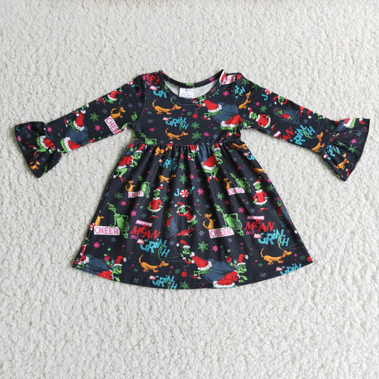 11.10 RTS NO MOQ(In Stock ) 6 A29-13 girls christmas dress cartoon print long sleeve dress