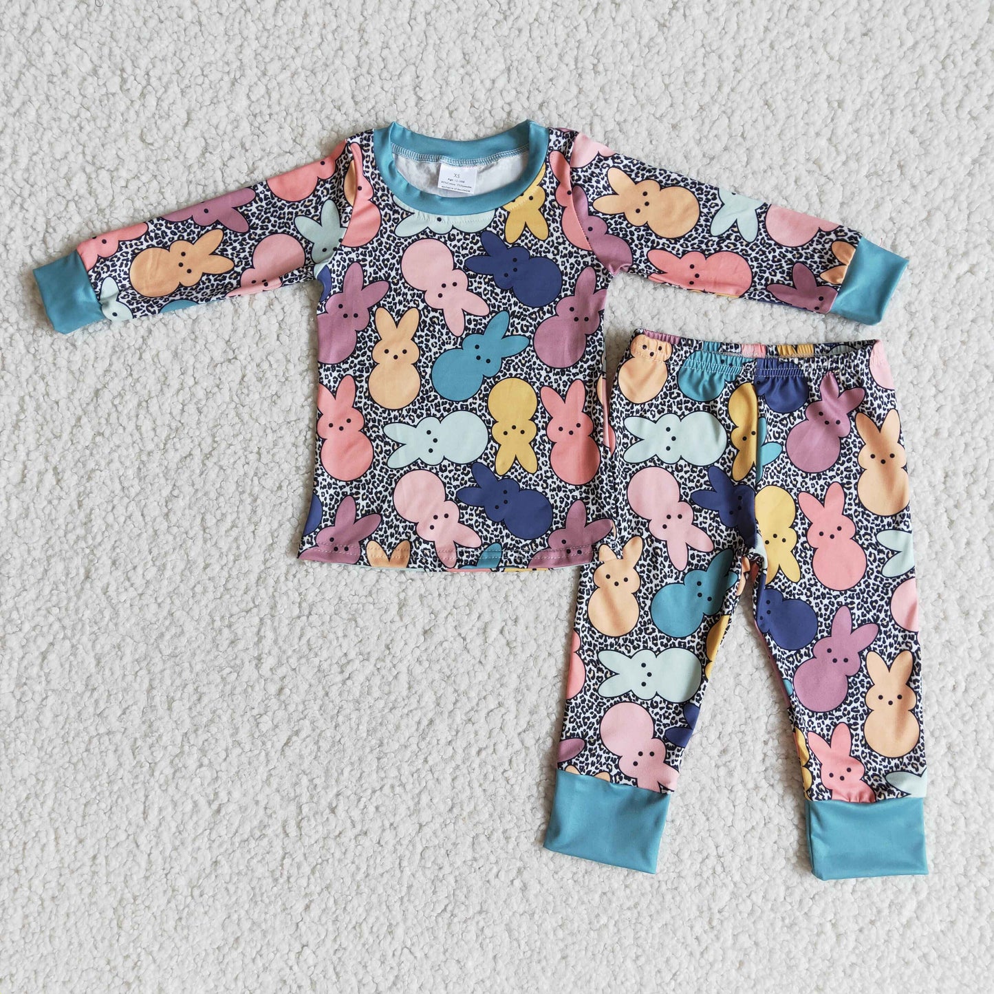 6 A29-4 Boys Easter Colorful Bunny Long sleeved pant pajama set