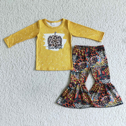 8.25 6 A3-16 Halloween Pumpkin Yellow Long Sleeve Flared Pants Suit