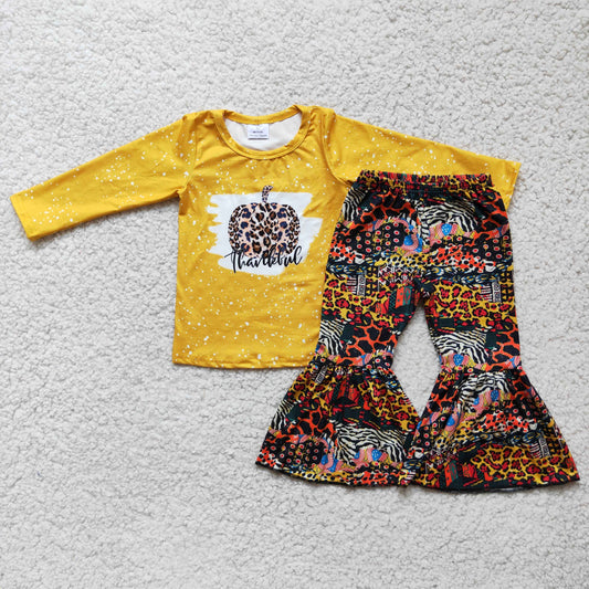 9.13 RTS NO MOQ 6 A3-16 Pumpkin-print long-sleeve top and printed trousers set Halloween Holiday