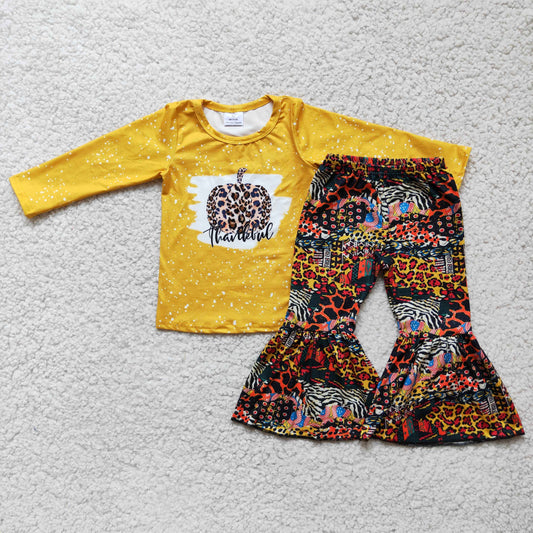 RTS NO MOQ(In Stock ) 6 A3-16 Pumpkin-print long-sleeve top and printed trousers set Halloween Holiday