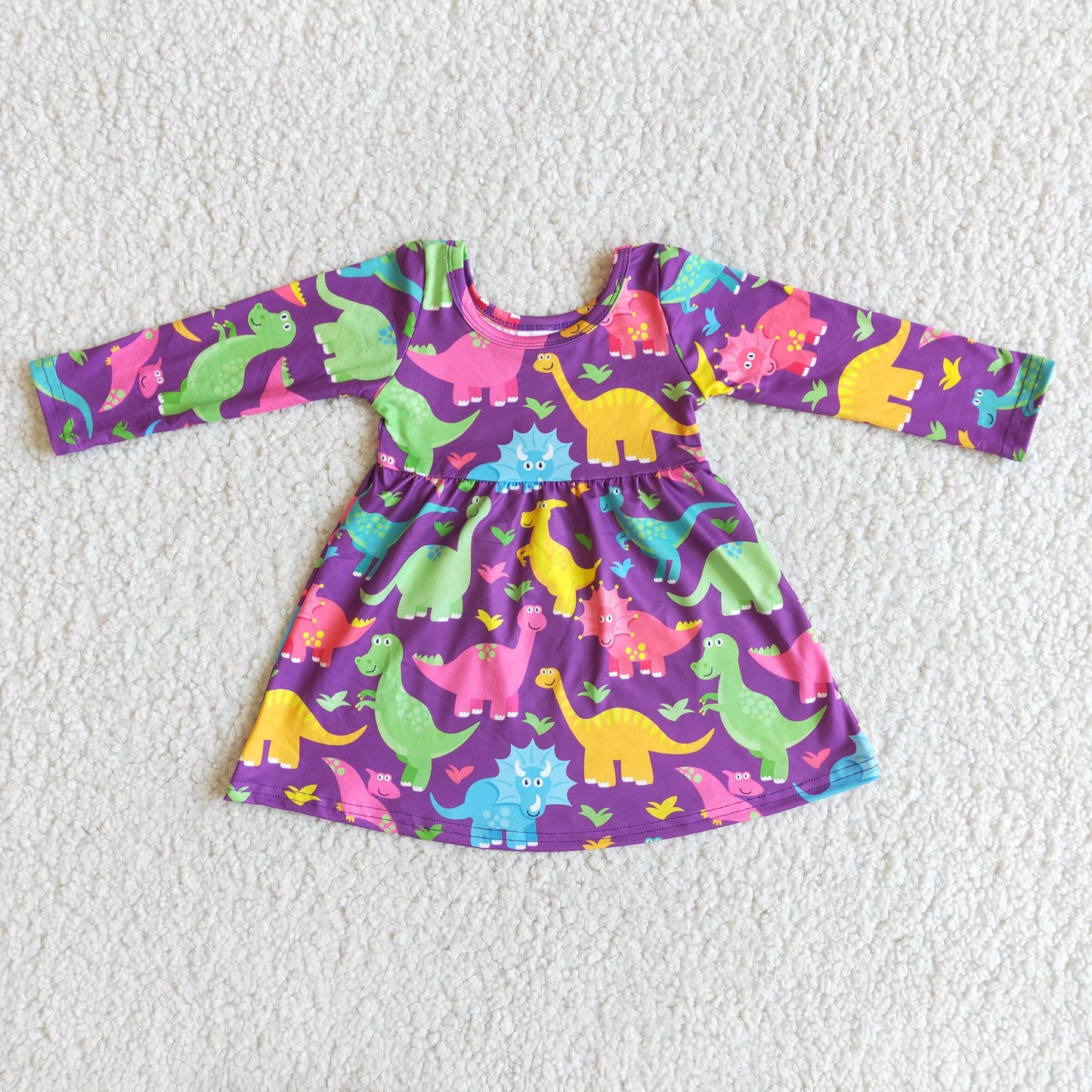 12.22 6 A3-4 girl cute colorful dinosaur winter long sleeve dress-promotion