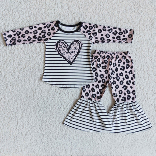 12.22 girl leopard hear valentines day long sleeve set clothing