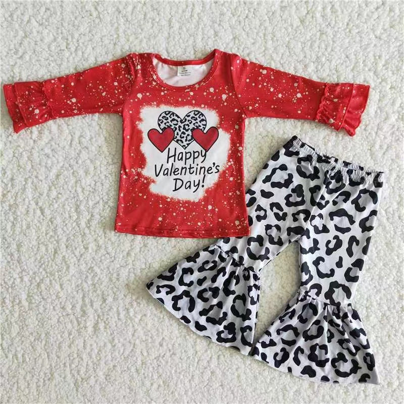 RTS NO MOQ（In Stock) 6 A33-12 Valentine's Day Heart-patterned Leopard Print Flared Panties Set
