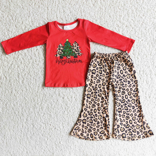10.18 6 A4-19 Girls Outfit Chritmas Tree Print Trousers Christmas Boutique Set