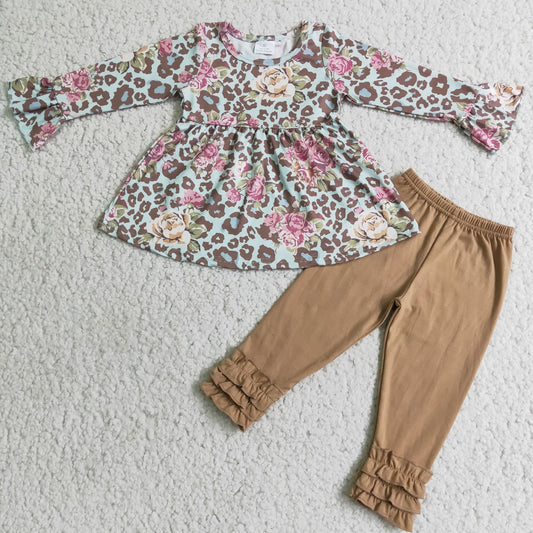 8.4 RTS NO MOQ（In Stock) 6 A6-28 girls outfit long sleeve and long pants Leopard print