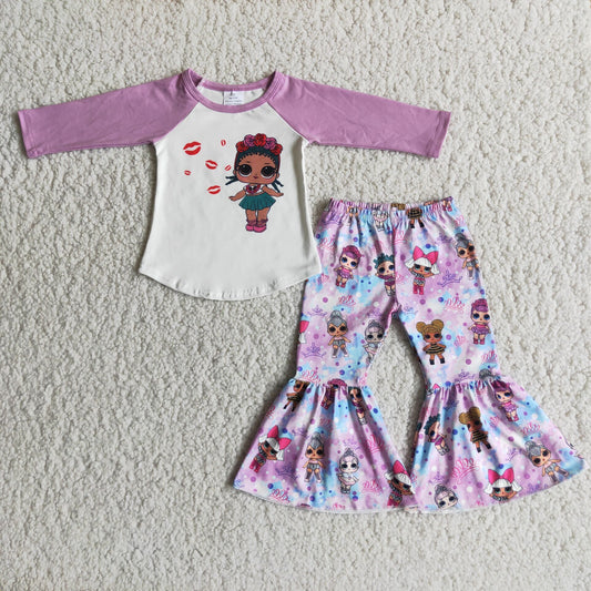 rts no moq 6 A9-14 LOL Girl Purple Long Sleeve Flared Pants Set