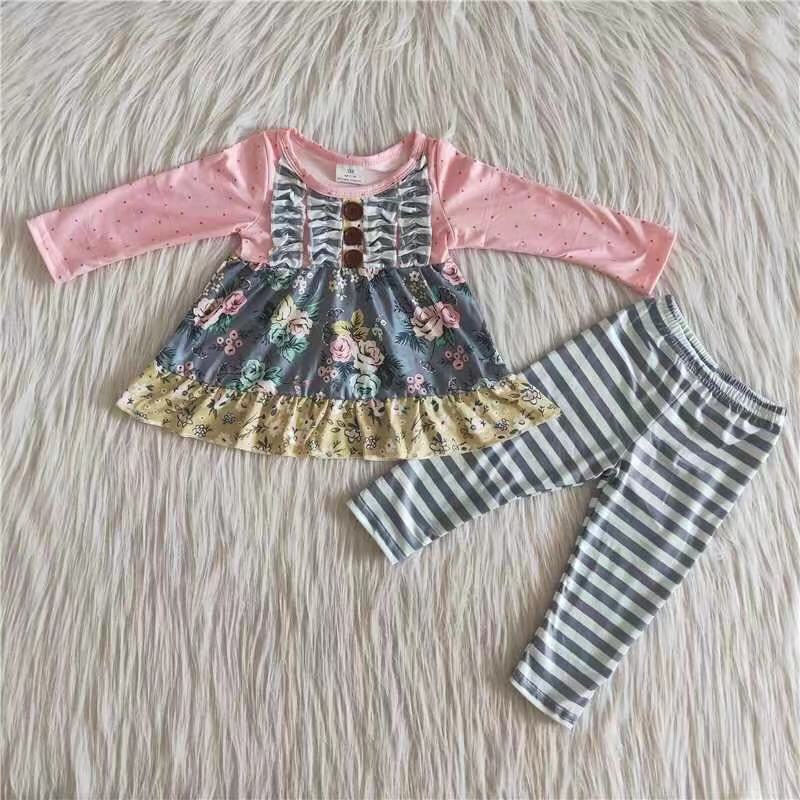 10.27 RTS NO MOQ 6 B0-17 Kids Clothing Girls Long Sleeve Top And Long Pants Flower Print