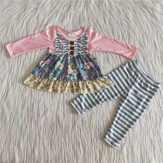 10.27 RTS NO MOQ 6 B0-17 Kids Clothing Girls Long Sleeve Top And Long Pants Flower Print