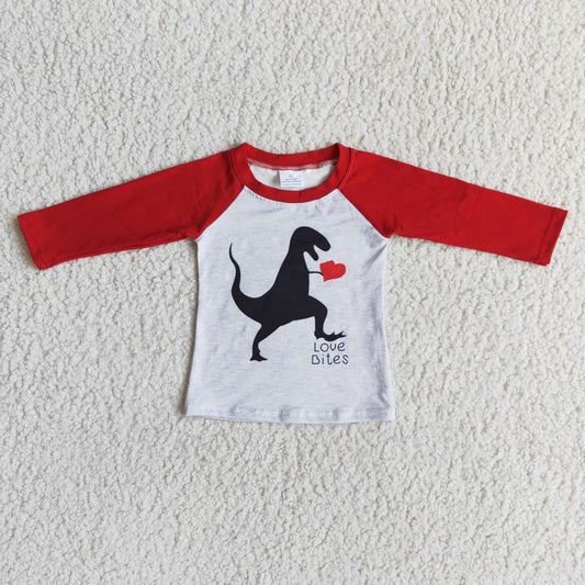 12.22 6 B12-7 baby boy clothes heart dinosaur valentines day shirt-promotion
