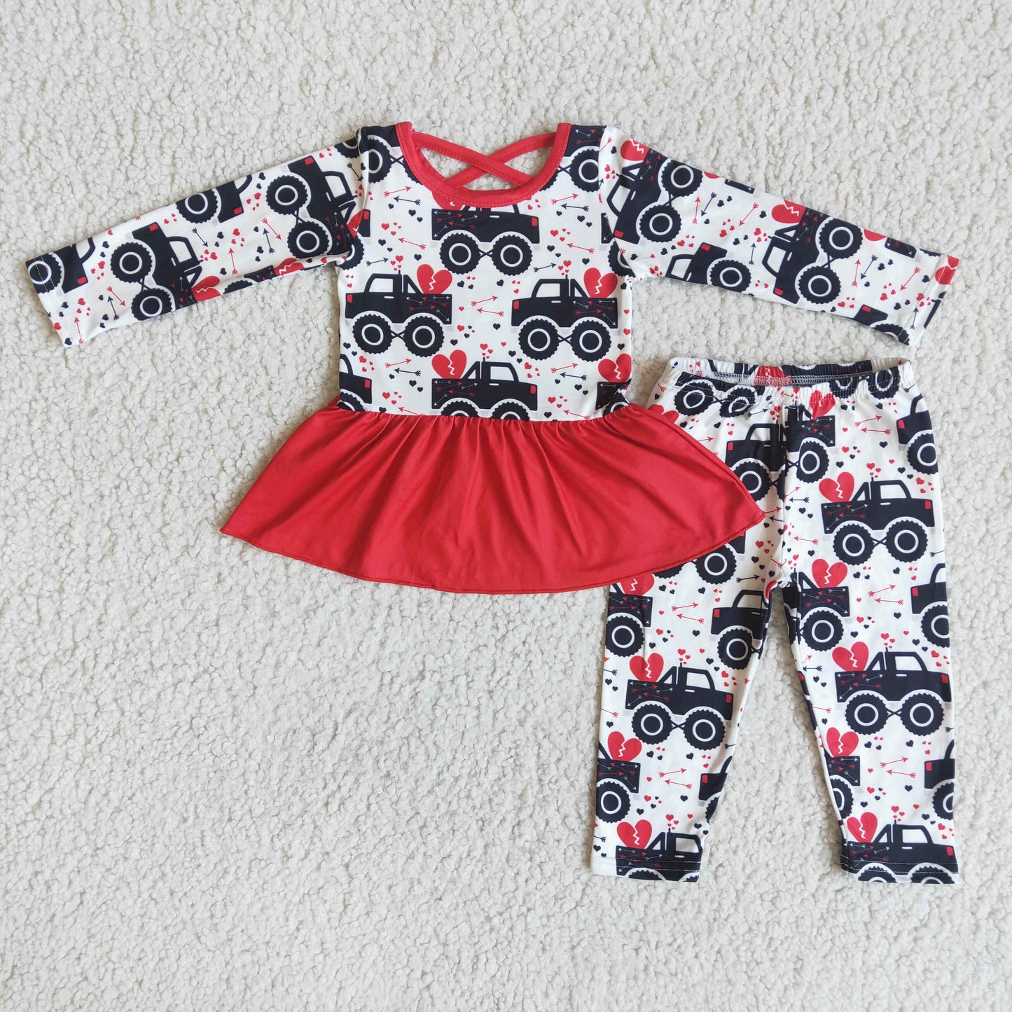 12.22 girl heart valentine's day truck long sleeve set-promotion