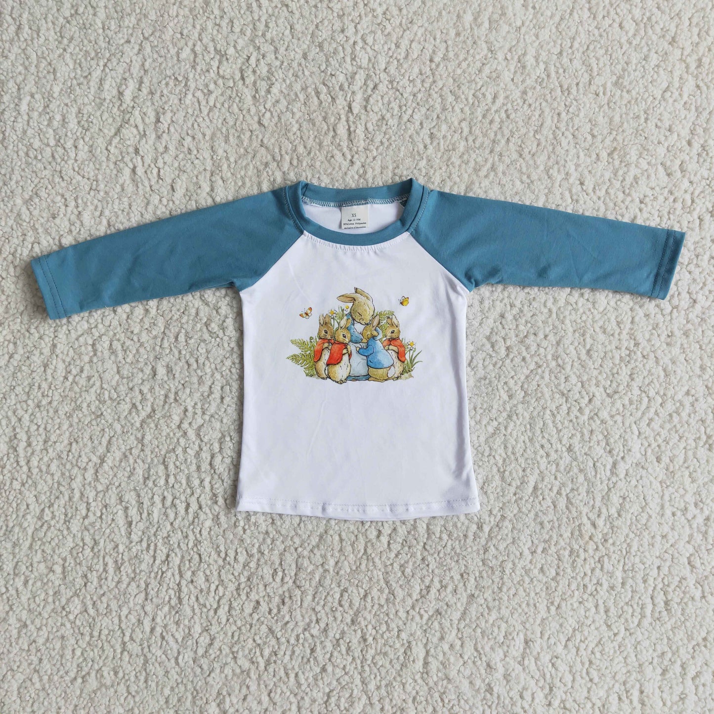 6 B13-33 Easter blue long-sleeved bunny top