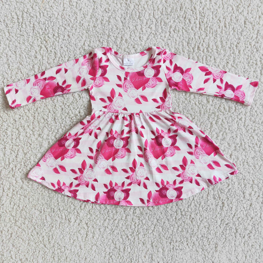 12.8 6 B2-15 girl pink heart valentine's day long sleeve dress-promotion