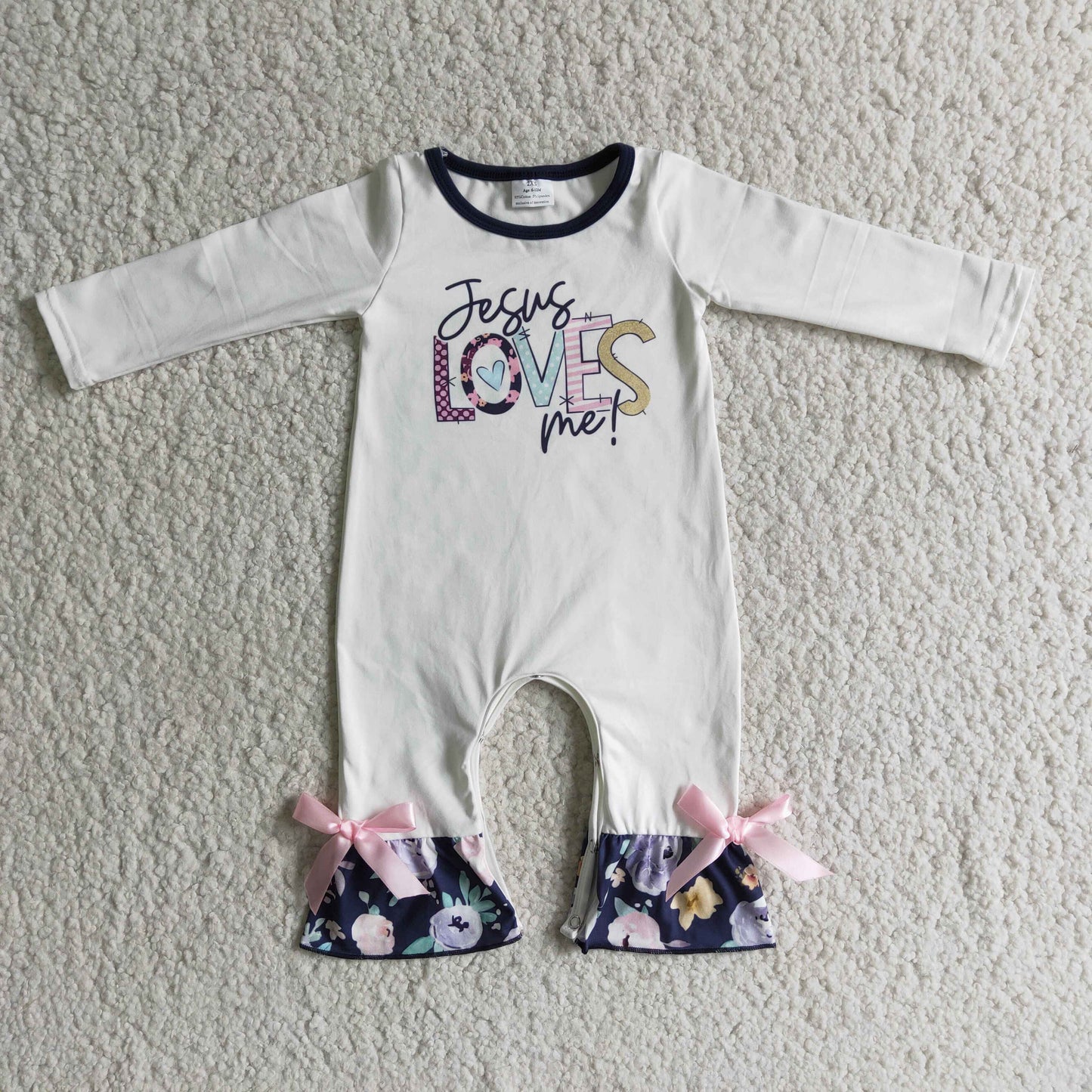 6 B6-15 girl jesus loves me floral flower romper-promotion