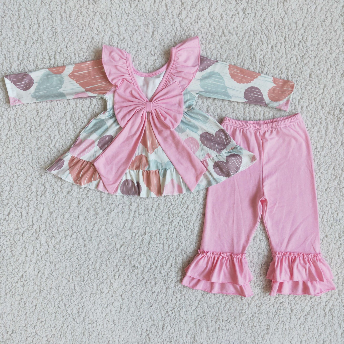 RTS NO MOQ（In Stock) Valentine's Day love heart top pink pants set