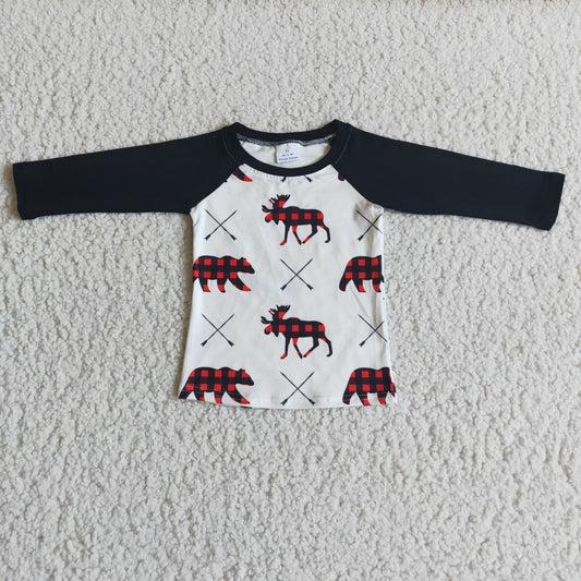 11.3 RTS NO MOQ(In Stock) 6 B6-32 Plaid Bear Black Long Sleeve Boys Top