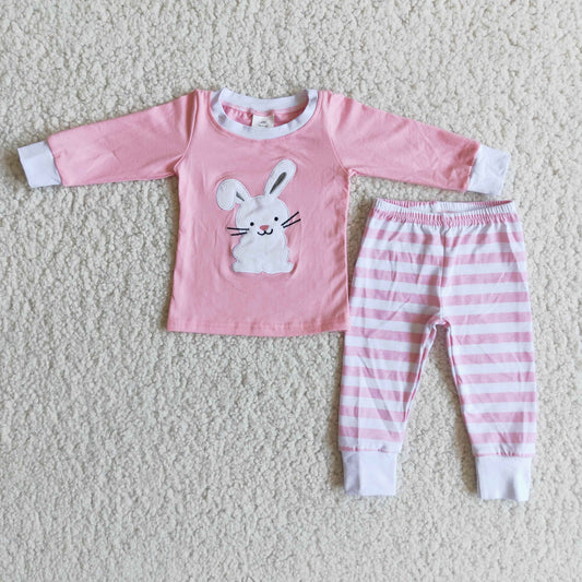 6 B8-25 Girls' Easter Embroidered bunny pajama set