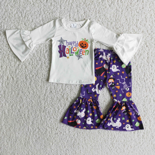 10.7 6 B9-22 girls Halloween outfit long sleeve and long pants pumpkin print