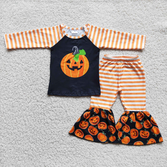 RTS NO MOQ（In Stock）6 C6-23 Halloween Pumpkin Striped Long Sleeve Pants Suit
