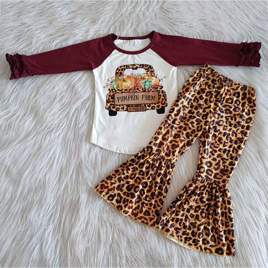 RTS NO MOQ(In Stock) 6 C8-37 Pumpkin Cart Lace Long Sleeve Leopard Print Pants