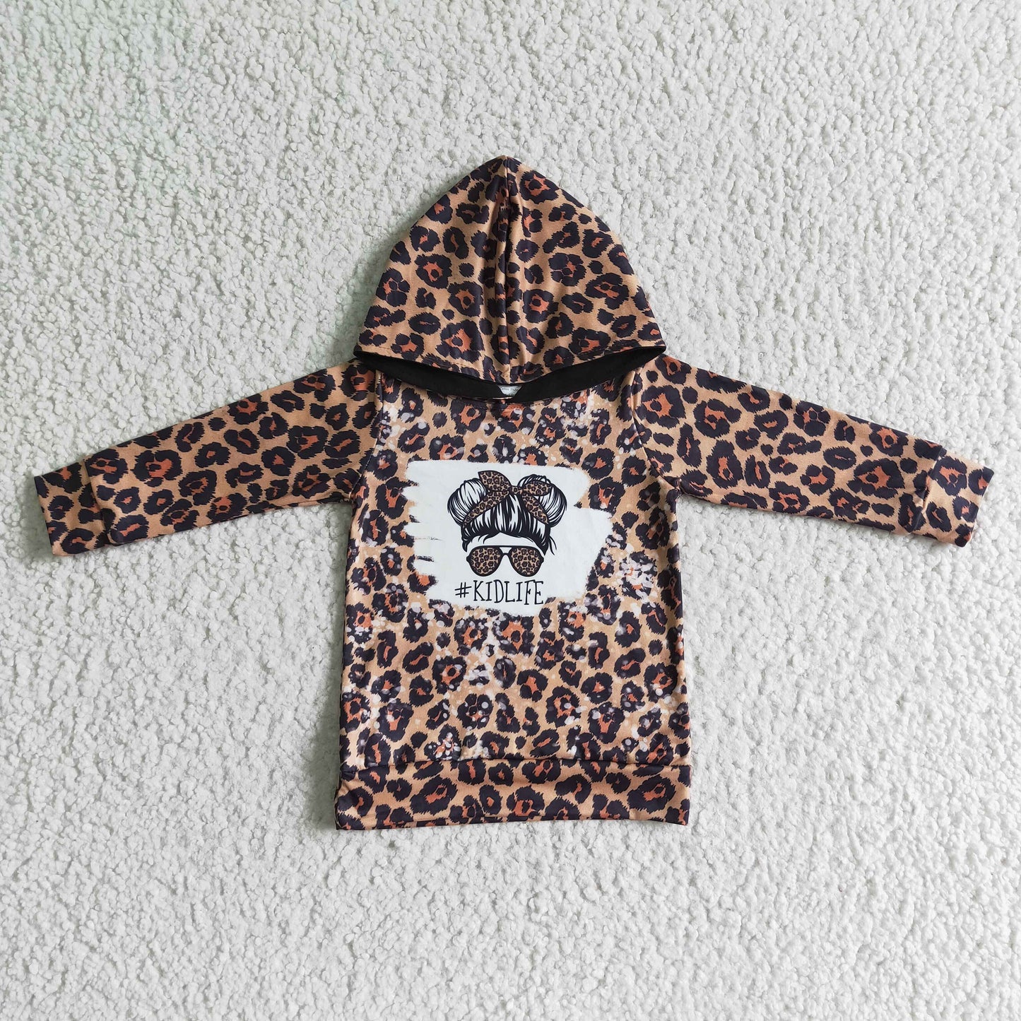 RTS NO MOQ（In Stock) baby girl clothes leopard hooded long-Sleeved Top