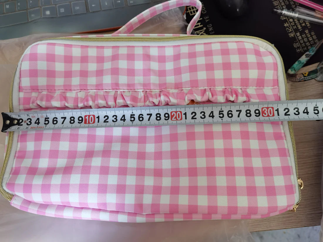 3.10 BA0088 Pink and white check lace lunch box bag