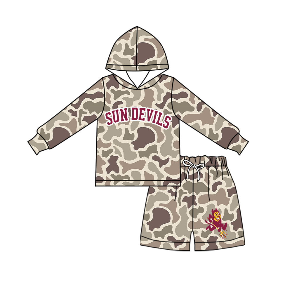 Custom Order Baby Boys Camo Sun Devils Hoodie Short Team Clothes Sets